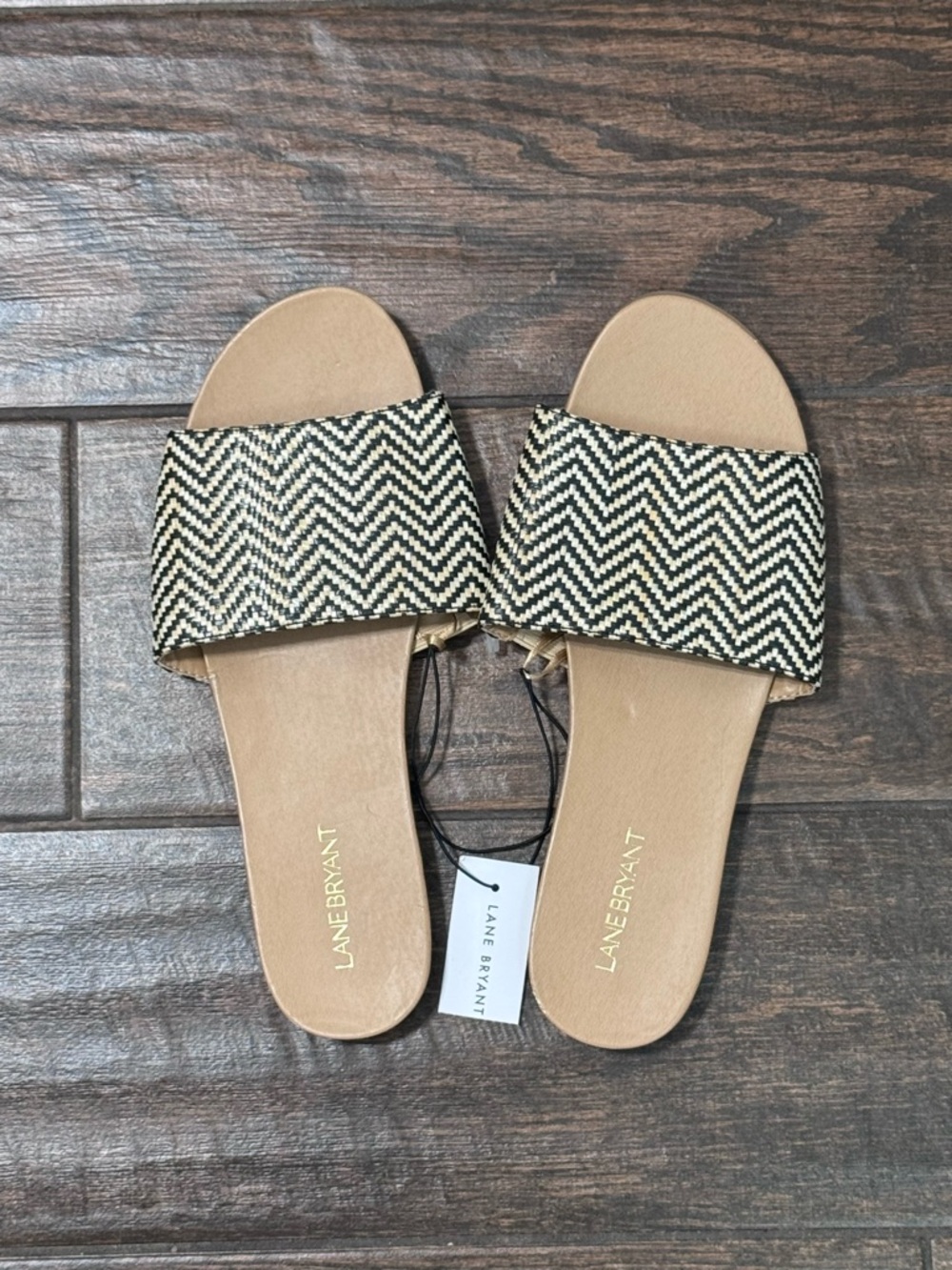 LANE BRYANT Slide Sandals in Black & Cream